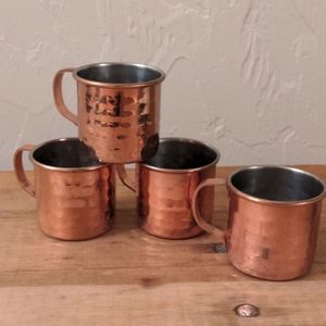 Set of 4 Moscow Mule hammered metal mug shot glasses